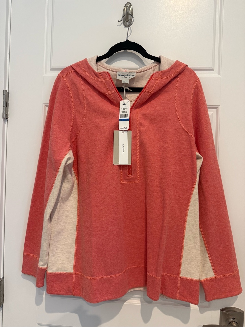 Tommy Bahama Coral and Cream Hooded Pullover